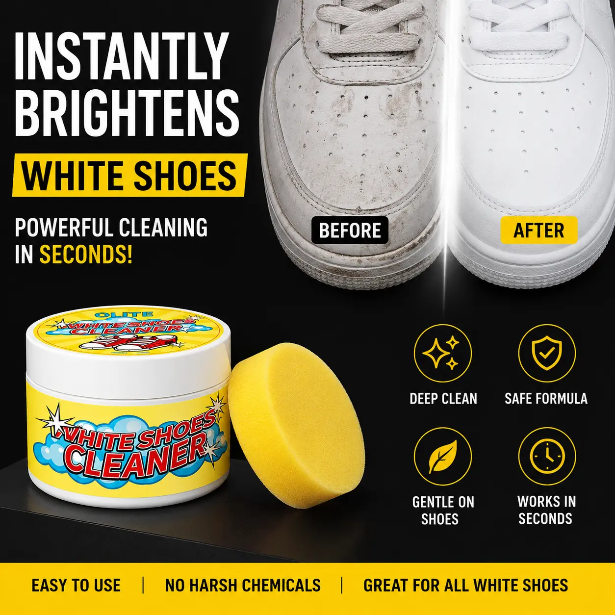 White Shoe Cleaning Cream Stain Remover for Sneakers No-Rinse Formula Quick Cleaning Includes Sponge 150g Cream Fresh Scent