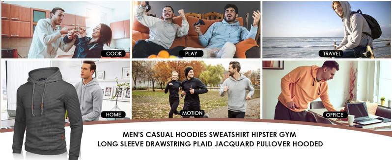 Mens Hooded Sweatshirt Casual Long Sleeve Drawstring Waffle Knit Pullover Hoodies Knitwear Tops (Without Pockets)