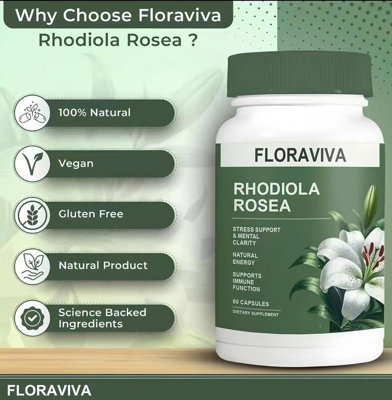 Sales king  Floraviva Rhodiola Rosea Capsules - 60 Count for Stress Support Mental Clarity & Natural Energy - Supports Immune Function  Healthcare, Supplement, Vitamin, Edible, Dietary, Fitness, Bathroom