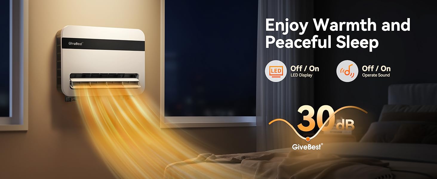 Givebest Wall Heater for Indoor Use, 1500W Electric Space Heater, 120°Vertical Oscillation,Compatible with Alexa, Adjustable Thermostat, Remote Control, 24H Timer, Easy-mounted Heater for Indoor Use