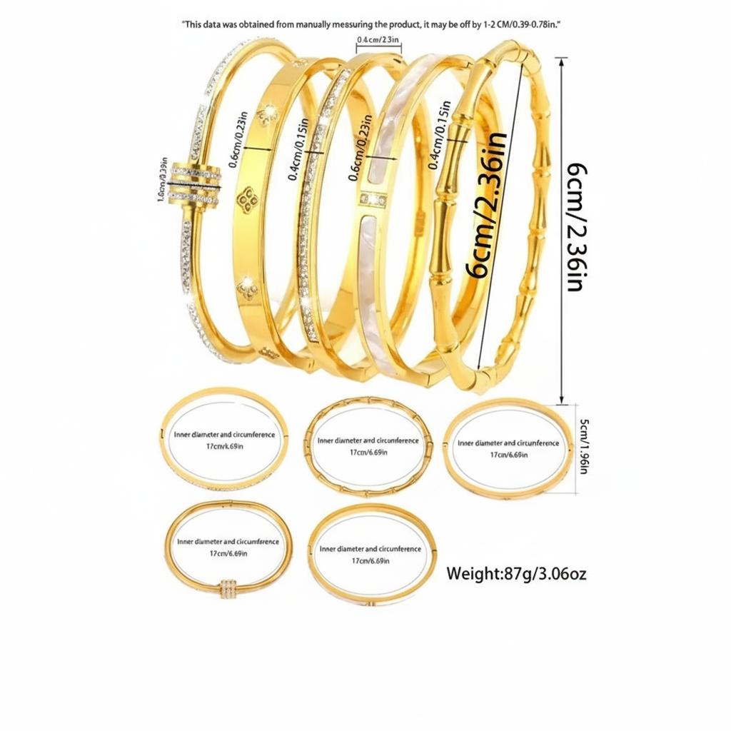 18K Elegant Stainless Steel Bangle Bracelet Set, 5-Piece Fashionable Classic Design, Jewellery Accessories, Perfect for Daily Wear & Special Occasions