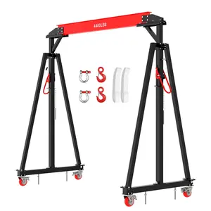 Garvee Adjustable Gantry Crane 2 Ton with Manual Trolley, Hook and Sling strap, 4400 LBS Portable Garage Hoist, Height 97"-141" 12-Position I-Beam Crane for Factories, Construction, Warehouse, Auto Shop Lift