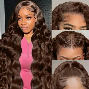 [26“ only $147] Mamushow #4 Chocolate Brown and #1 Jet Black 13x6 Body Wave Full Lace Frontal Human Hair Wigs