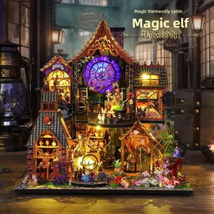 3D Wooden DIY Book Nook Kit – Enchanted Forest Bookshelf Insert with LED Lights, Handmade Bookend Model, Perfect Gift for Book Lovers