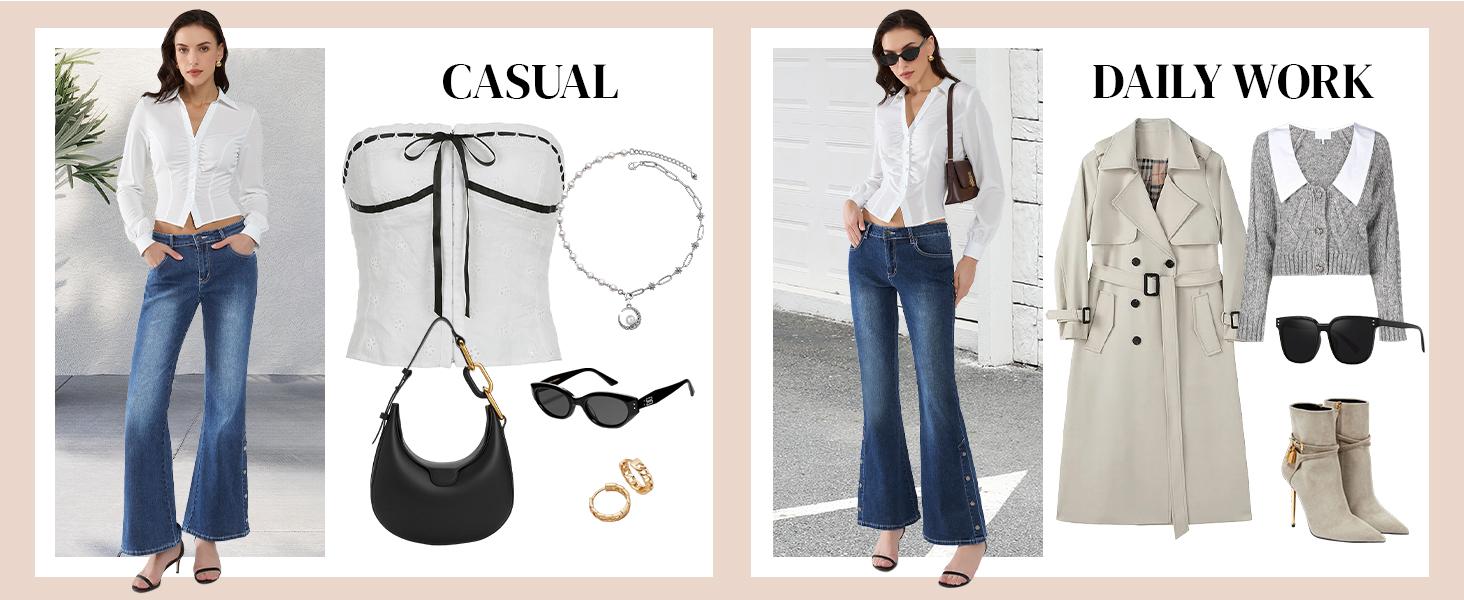 Women Bell Bottom Jeans Stretchy Flare Mid Rise Embroidery Vintage Denim Pants 90s Outfits Y2k Clothes Women Bell Bottom Jeans Stretchy Flare Mid Rise Embroidery Vintage Denim Pants 90s Outfits Y2k Clothes