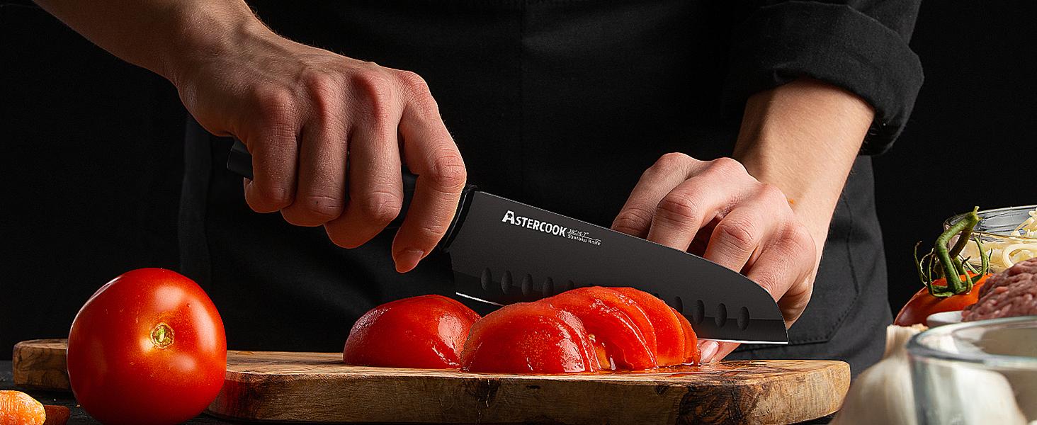 Astercook Kitchen Knife Set, Built-in Knife Sharpener, Dishwasher Safe, Knife Set with Steak , black Kitchen Knives Block Home Multicolor Cutting