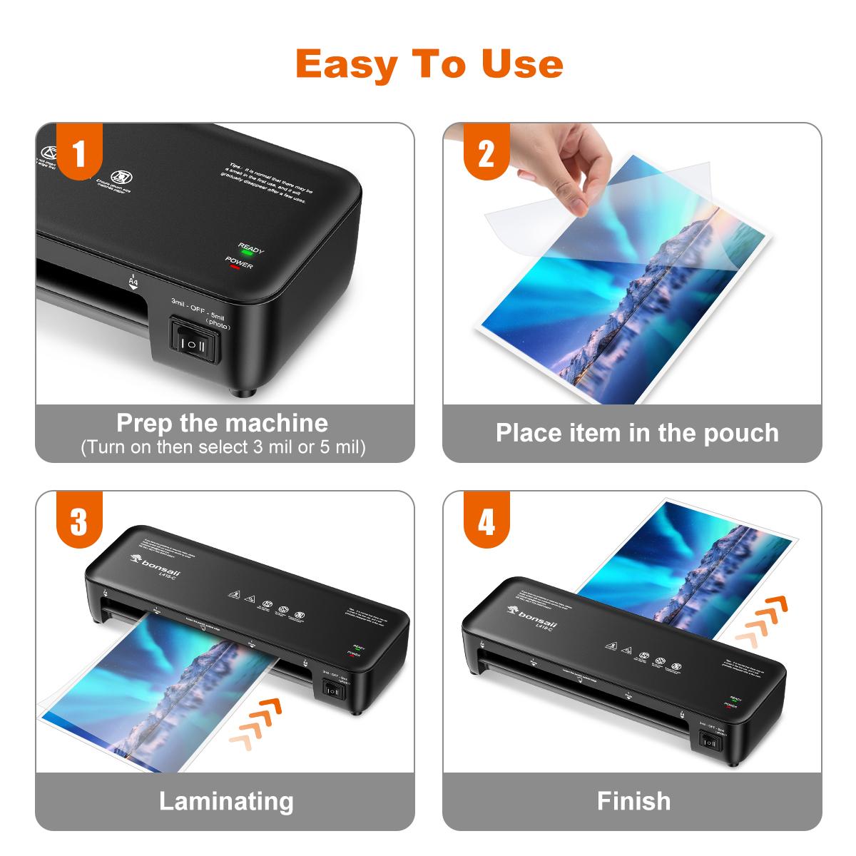 Laminator, 9 Inch 4 in-1 Thermal Laminator Machine Never Jam Technology with 40 Laminting Sheets, Paper Cutter, Corner Rounder for Home Office School Business