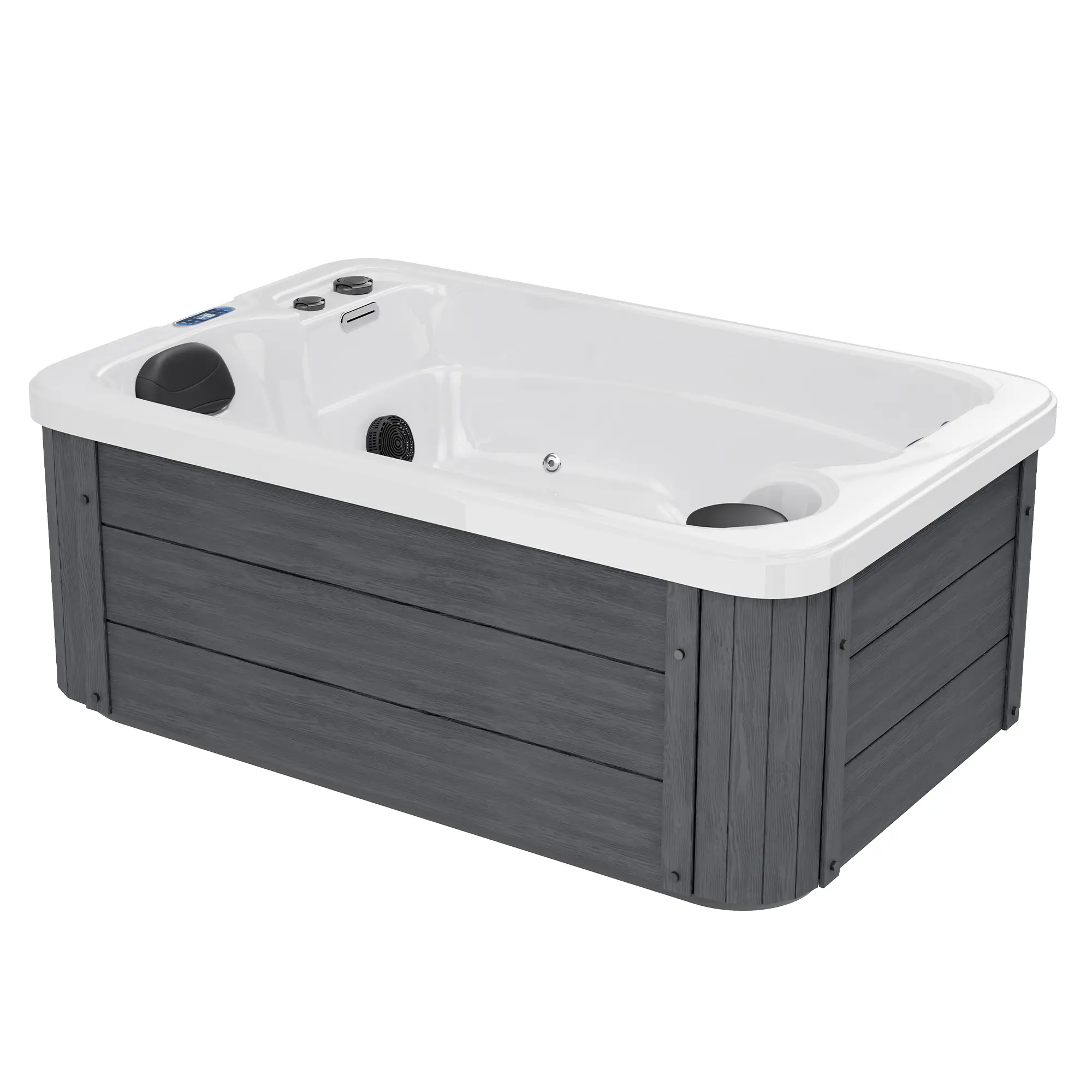 Amerlife Charcoal Gray 2/4-Person Acrylic Outdoor Spa Hot Tub, 110V Plug & Play, Stainless Jets, 2HP Pump, 2 Filters, LED Lights, Waterfall, Cover for Home Hydrotherapy & Relax