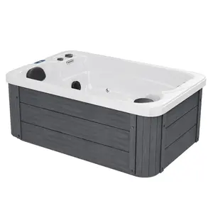 AMERLIFE 2/4 Person Outdoor Hot Tub with Stainless Steel Jets, 110V Acrylic Plug & Play Hot Tub with LED Lights & Waterfall, Home Hydrotherapy Jacuzzi with 2 Filters, 2HP Pump & Cover, Charcoal Gray