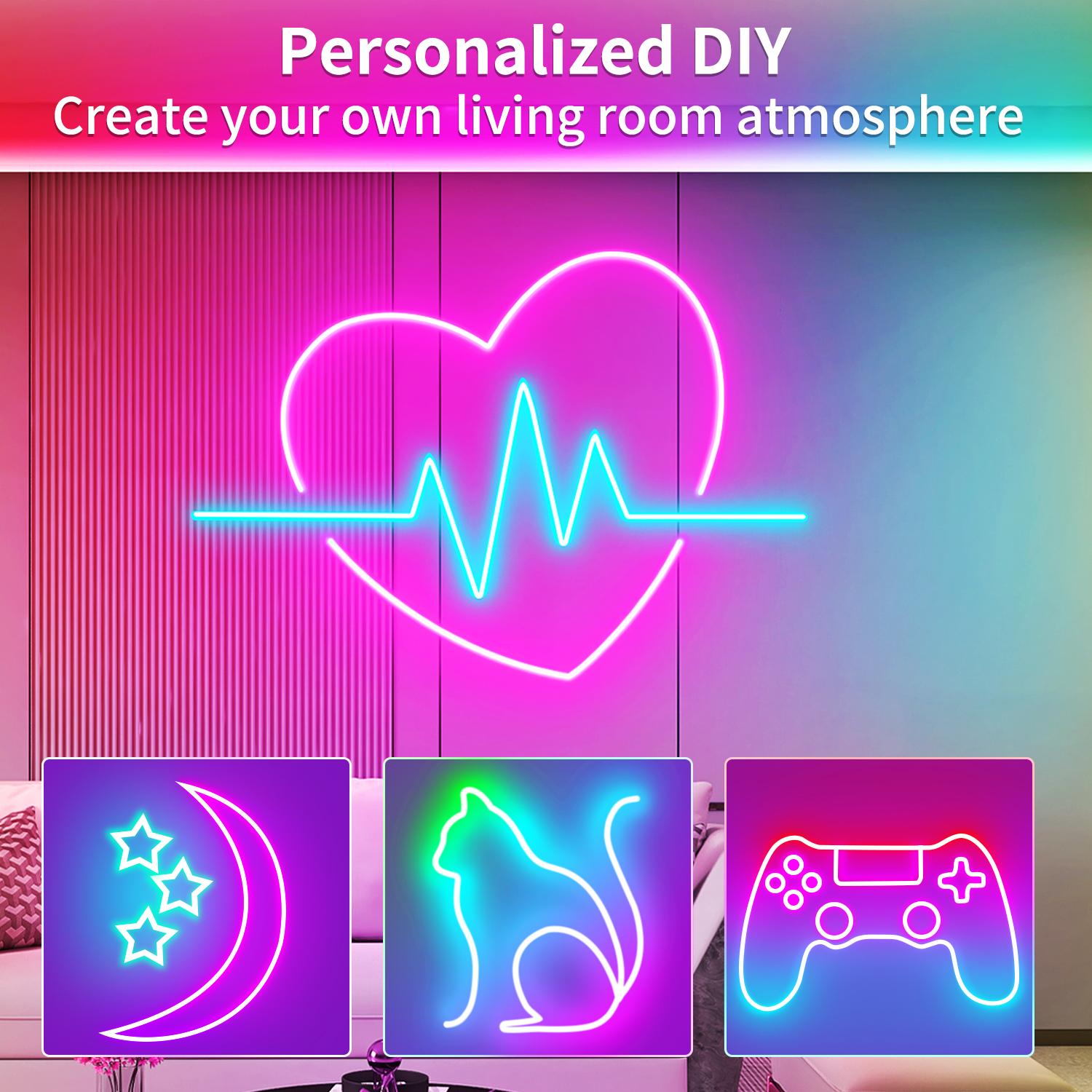 Neon Led Rope Lights, 5V USB Music Sync Color Changing Rope Light with APP Control, Flexible Multicolor IP67 Waterproof LED Tape Light for TV Bedroom Kitchen Wall Indoor Outdoor Decor