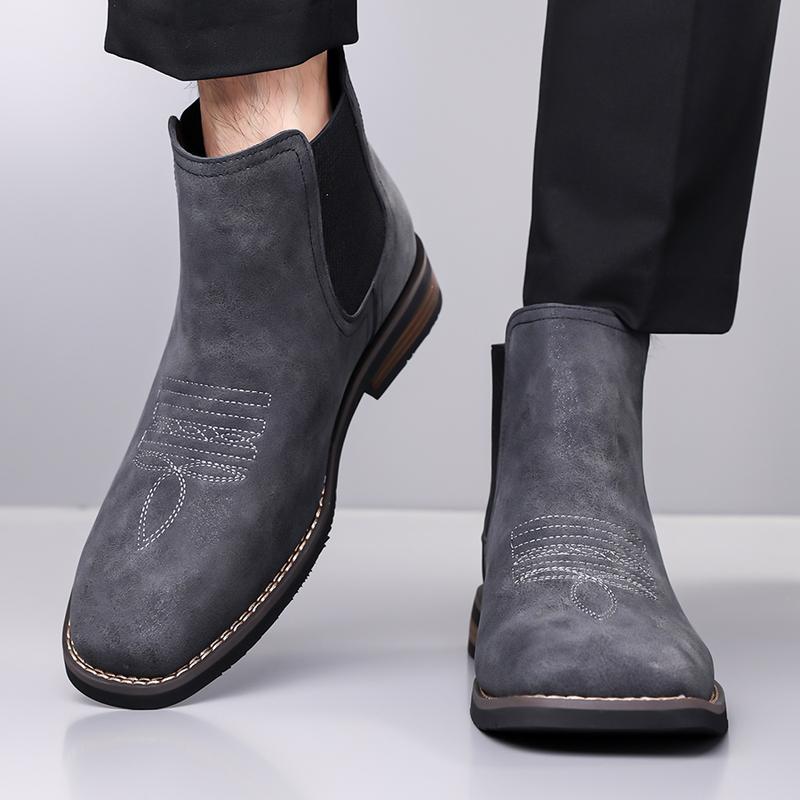 New Winter Men’s Western Cowboy Boots, Square Toe Chelsea Boots, Casual Retro Fashion Classic Comfortable Simple Khaki, Black, and Gray Trendy Men’s Shoes New Winter Men’s Western Cowboy Boots, Square Toe Chelsea Boots, Casual Retro Fashion Classic Comfortable Simple Khaki, Black, and Gray Trendy Men’s Shoes