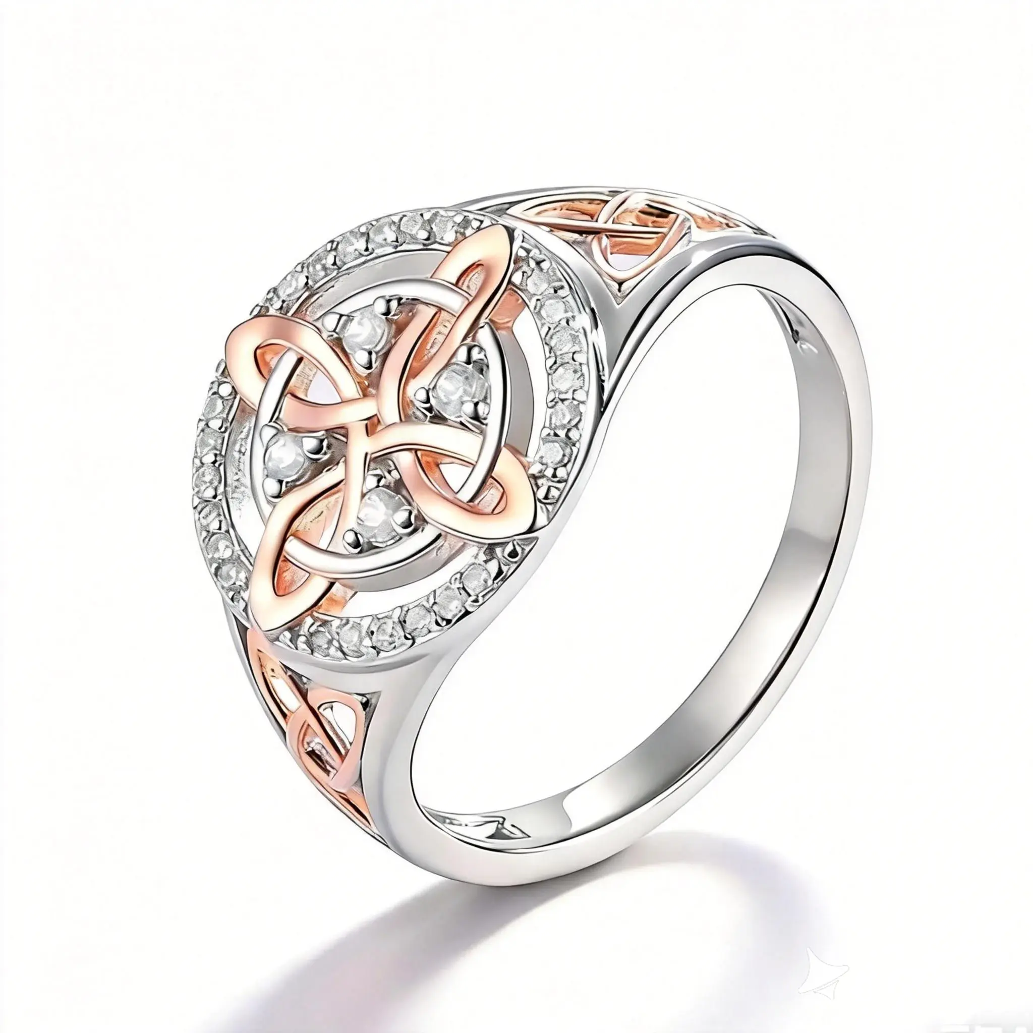 Rose Gold Plated Witch’s Knot Ring, Original Celtic Knot Jewelry, Cubic Zirconia Decorated Witch Knot Ring, Witchtok Pagan Jewelry for Devotion and Protection, Valentine’s Day Gift