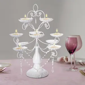 Metal Candle Holder 20" 12-Arm Multipurpose Design White with Acrylic Crystals - Cupcake Display Stand