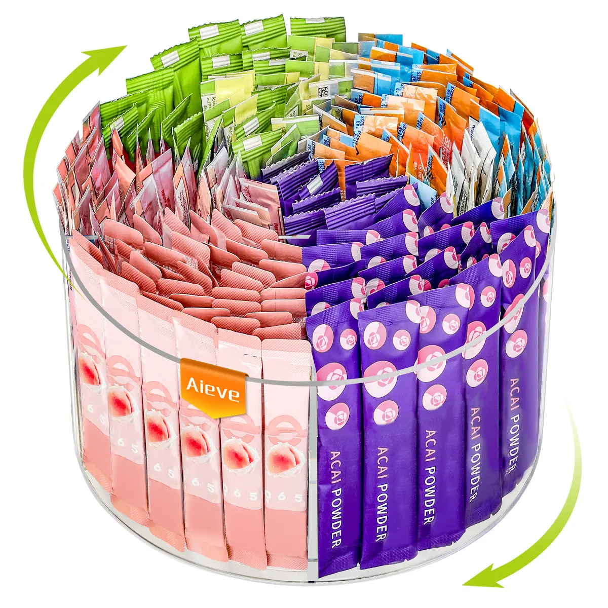 AIEVE Drink Packet Organizer, The Ultimate Hydration Station.Lazy Susan 360 Turntable Organizer for Drink Mix Hydration Packets, Water Flavor Acrylic Container Tea Bag Holder for Kitchen Storage Organization.Office Snack Hero.summer sale/#dealsforyoudays