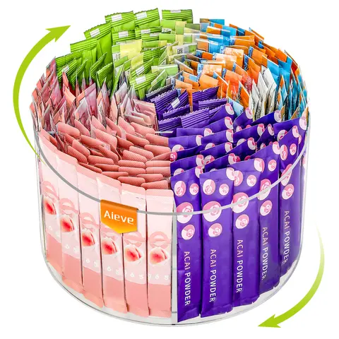 AIEVE Acrylic Holder Dispenser - Sturdy 360° Rotatable Lazy Susan Turntable, Drink Packet Organizer for Kitchen Storage Organization, Counter & Desk Home Organizer (Summer Sale Deal)