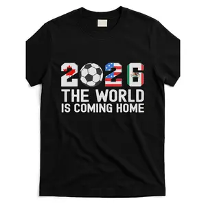 [Retro Sporty Graphic Tee] Retro Sporty Graphic T-Shirt for Men |   2026 Soccer Design with North American Flags & "The World Is Coming Home" Print, Moisture-Wicking, Machine Washable Black Tee, Comfortable Casual Wear, Classic Round Neckline, Breathable