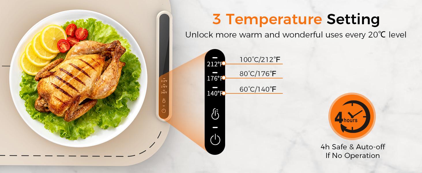 KISSAIR Roll-Up Silicone Food Warmer Mat | 3-Temper Settings (140°F-212°F) & Auto Shut-Off | Full-Surface Heater for Plates, Wine & Hands versatile food warmer