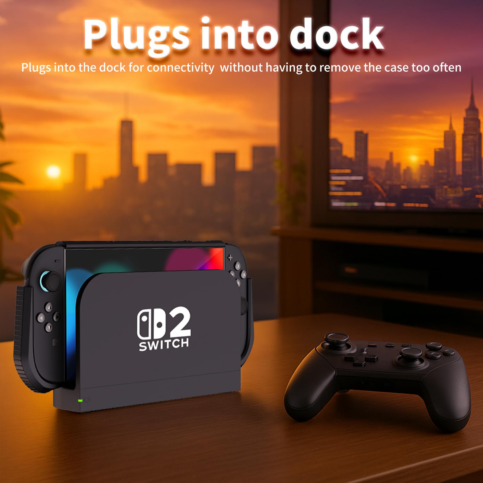 Switch 2 Case Compatible with Switch 2 Dockable Case Cover, Switch 2 Protective TPU Cover with Screen Protector and 6 Thumb Grips, HD Tempered Glass, Shock Absorption and Anti-Scratch ﻿