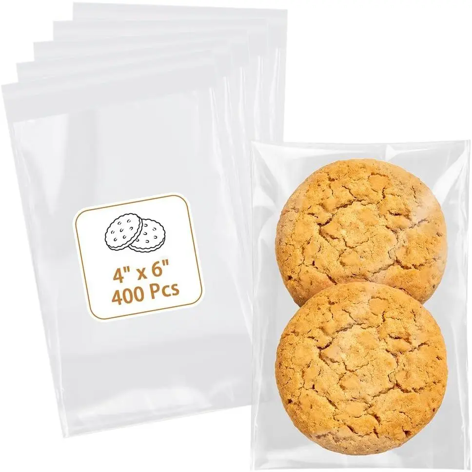 Cookie Bags with Seal, 400 count (4x6 Inches) Self Sealing Cellophane Bag, Individual Clear Sealable  Packaging for Party Favors, Baked Goods, Snacks & Candy