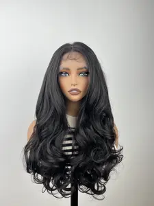 13x6 Glueless Lace Front Wig, Long Body Wave Synthetic Wigs in Natural Black and Brown, Wear and Go Pre-Plucked Hairline for Women
