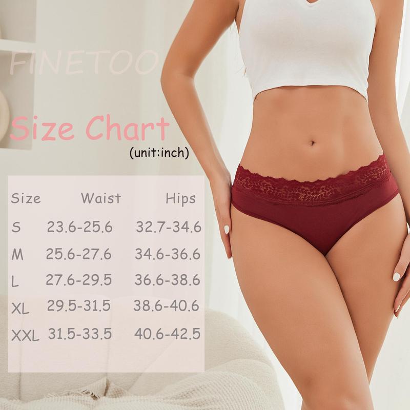 FINETOO 8-Pack Cotton Bikini Underwear for Women, Soft Cheeky Fit with Stretch Lace Waist, Breathable Skin-Friendly Everyday Panties S-2XL