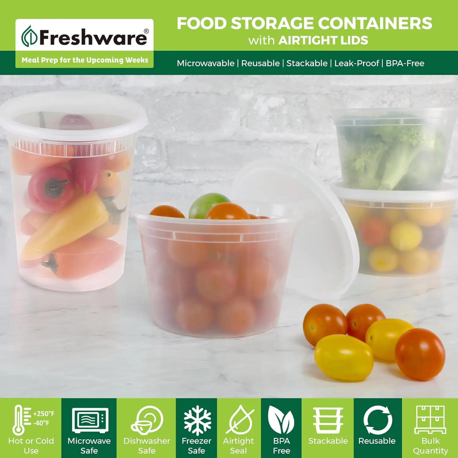 Freshware 48-Pack Plastic Deli Food Storage Containers with Lids - 16 oz & 32 oz Airtight Snack Containers, Weekly Meal Prep, Leakproof, BPA-Free, Microwave-Safe, Freezer-Safe, Stackable, Reusable Kitchenware