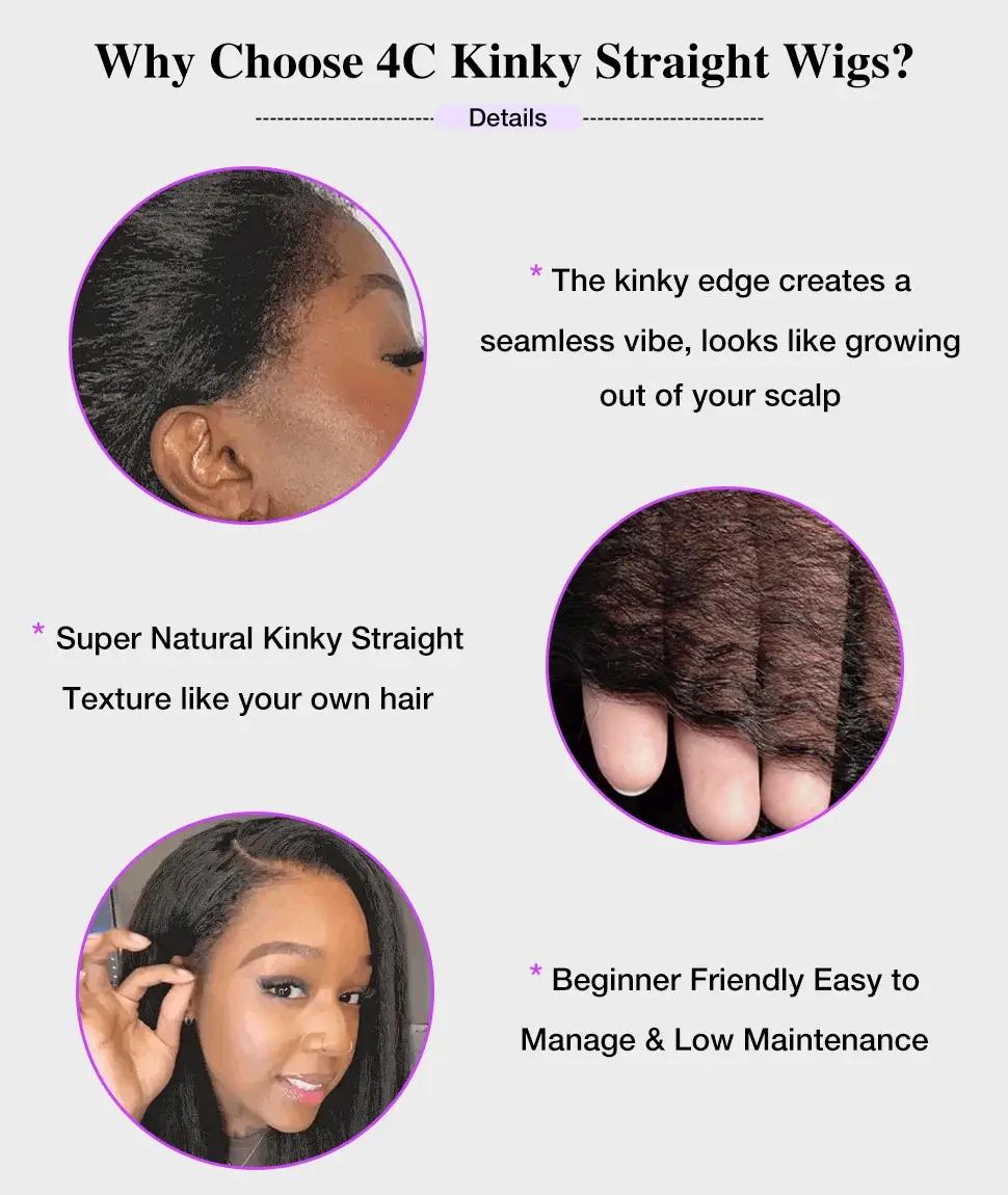 【4c Kinky Straight】Glueless 4C Kinky Edge Hairline Kinky Straight Human Hair Wigs Pre Cut Lace 8x5 13x4 360 HD Lace Frontal Wigs 220% Density 【4c Kinky Straight】Glueless 4C Kinky Edge Hairline Kinky Straight Human Hair Wigs Pre Cut Lace 8x5 13x4 360 HD Lace Frontal Wigs 220% Density