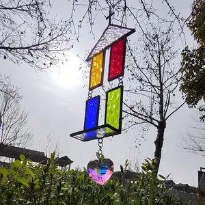 Stained glass ornaments in the shape of buildings, sun catchers, housewarming gifts, home decor, window decorations, patio decorations, Easter gifts, Christmas gifts, Christian items， new day year birthday gift