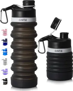 ONTA Collapsible Water Bottle- BPA Free Silicone Foldable Water Bottle for Travel,Silicone Portable Leak-Proof Travel Water Bottle 20Oz, Black