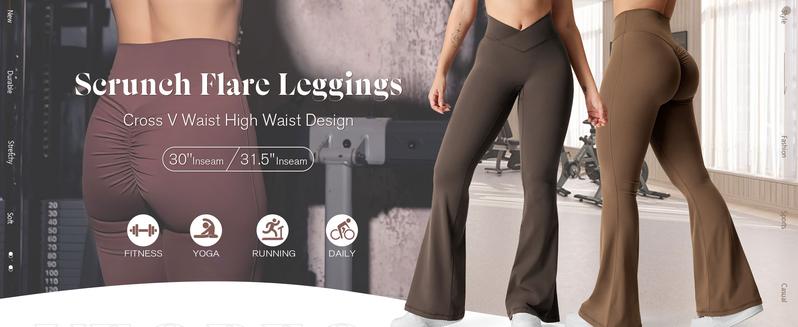 YEOREO Flare Scrunch Leggings for Women V Cross Waist Bootcut Yoga Pants Snatched Waist Booty Lifting Fitness Leggings