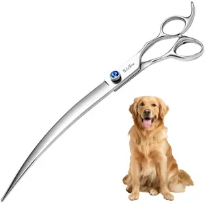 7.5/8/9/10inch Straight Curved Dog Grooming Scissors Professional, VG10 Stainless Steel Dog Scissors for Grooming, Sharp Blades with CNC Screw & Round Blunt Tip, 30° 25° Bend Pet Grooming Product, Cat Shears at Home Use or Groomer Tool Hair Remover