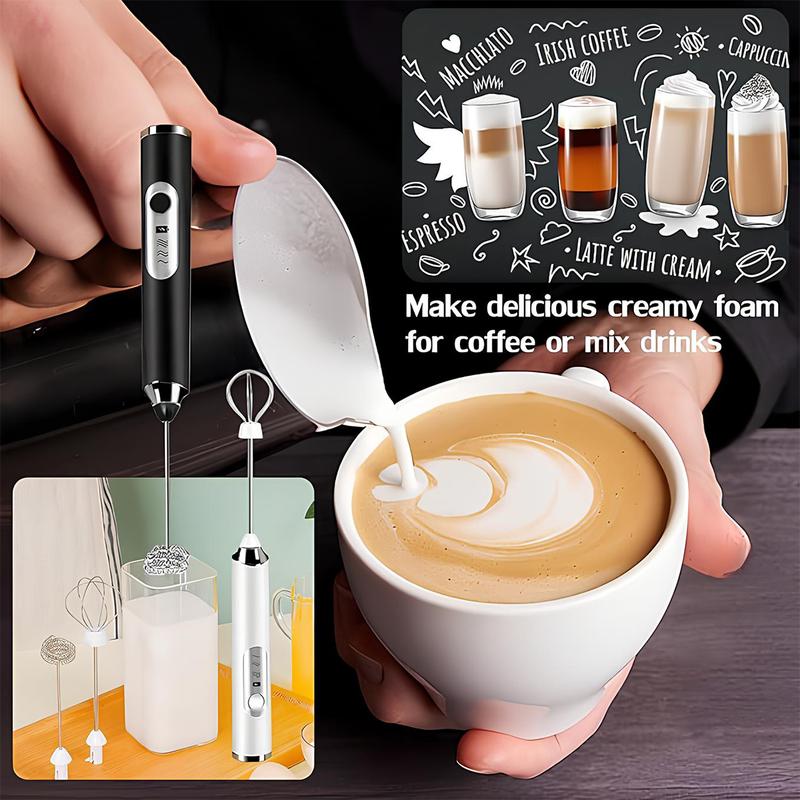 Rechargeable Handheld Milk Frother Wand for Coffee,Waterproof Detachable 3-Speed Adjustable Drink Mixer & Milk Foamer with 3 Stainless Steel Whisks for Lattes, Cappuccino