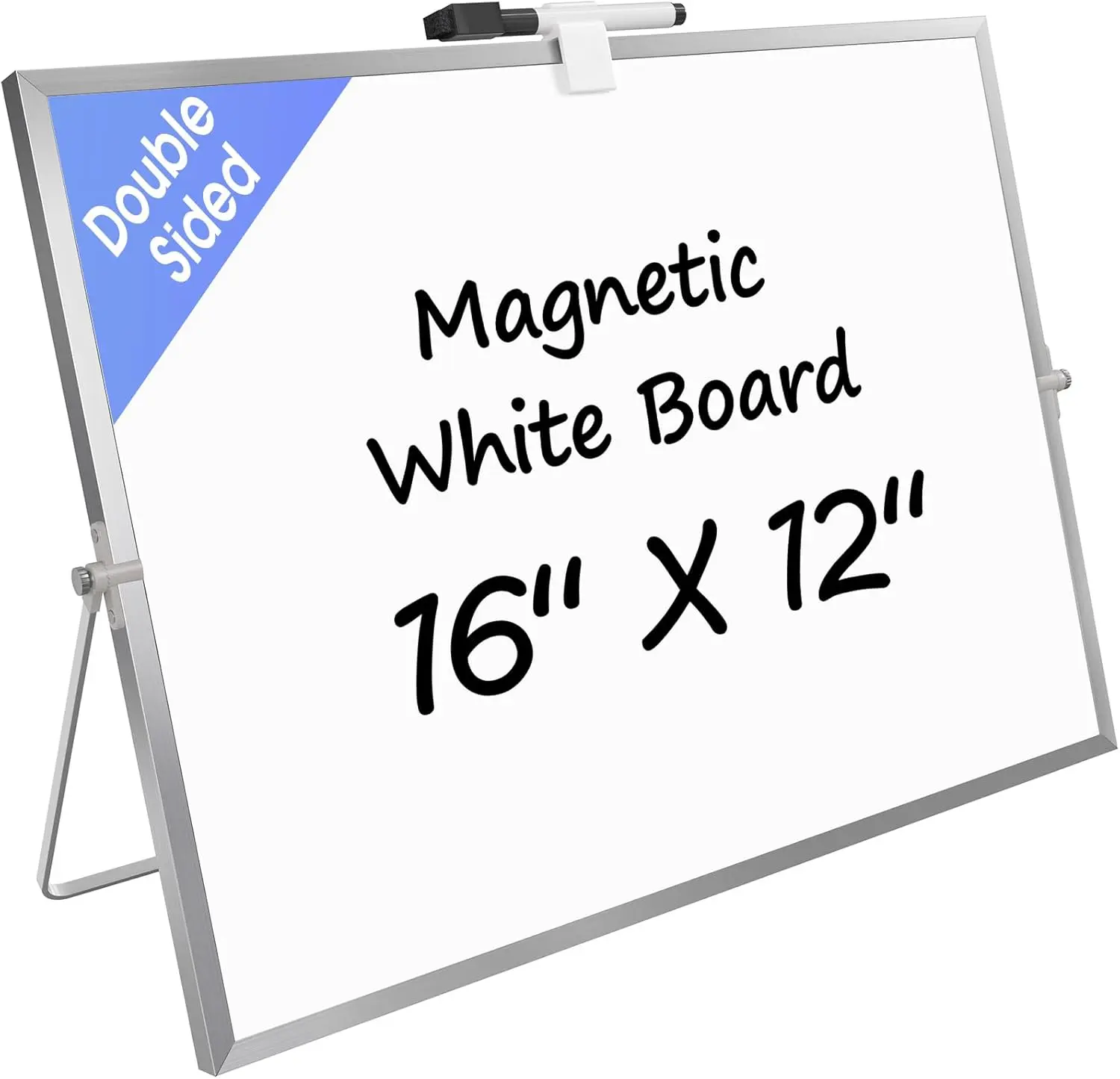 MaxGear 16"x12" Rectangular Magnetic Drawing Board - Compact, Adjustable Double-Sided Whiteboard, Aluminum Alloy Frame, Stand, Stain-Resistant Desktop Surface, No Ghosting, Ideal for Office To-Do Lists, Teacher Stuff for Classroom, Stuff for School