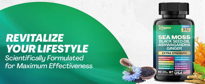 Dynamic Vitality Bundle - Zoyava Sea Moss & Shilajit Supplements - All-in-One Multivitamin Combo with Extra Strength Ingredients - MADE IN USA