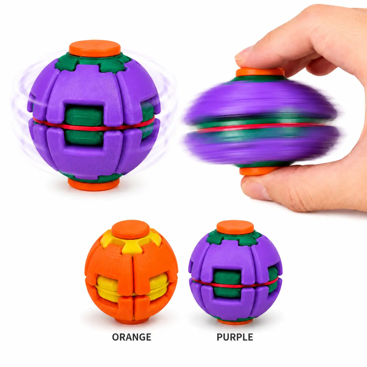 Unisex 3D Printed Ball-Shaped Sensory Hand Spinner, Press & Smooth Spin Gyro Toy, Anxiety & Stress Relief Desk Toy for Kids