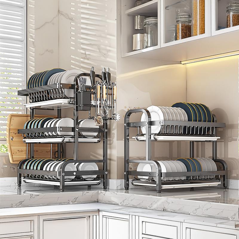 Bepatio 2 Tier Dish Drying Rack,Stainless Steel Dish Rack With  Drainboard & Utensils Holder,Over Sink Rack Kitchen Dish Drying Rack,Kitchen Organizer