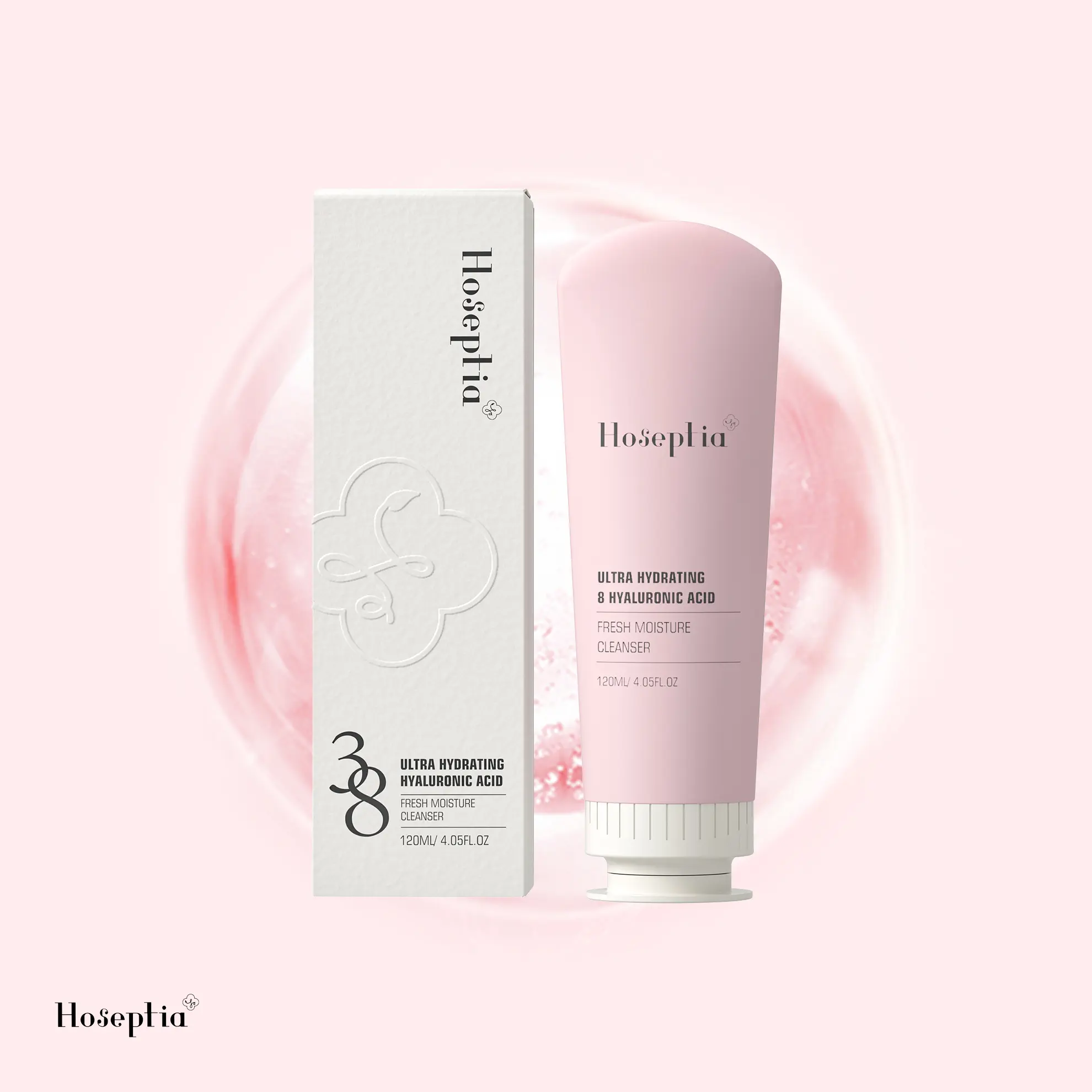 Hoseptia Hydrating Facial Cleanser, Gentle Foaming Face Wash With 8 Hyaluronic Acids & Allantoin, Moisturizing Cleanser For Dry Sensitive Skin, Removes Dirt & Excess Oil Without Over Drying, Fragrance Free, Non-Comedogenic（120ML/ 4.05FL.0Z）