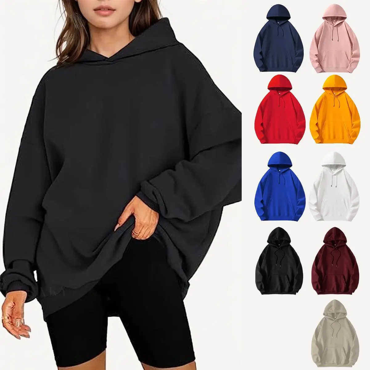 Holafish Oversized Hoodies Womens Solid Basic Sweatshirts Hooded Pullover 2025 Fashion Fall Clothes Trendy Outfits Winter Sweater Unisex