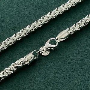 6mm Silver Wheat Chain for Men Women, Mens Silver Plated Over Stainless Steel Wheat For Men,Women, Christmas Gift,Hypoallergenic & Tarnish-Resistant, Durable Hip Hop Jewelry