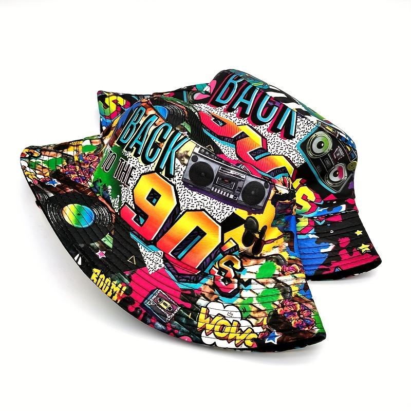 Beach Cap - Back to the 80s Design Colorful Patterned Hat in Polyester for Nostalgic Retro Fashion Versatile Use Ideal for Beach Trips & Casual Outings Vintage