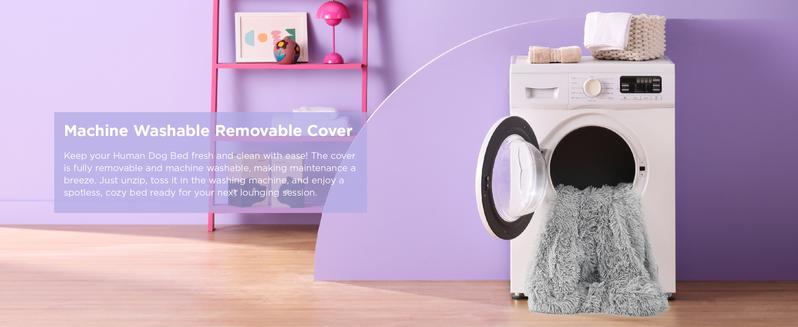 Lesure Luxury Warm Foldable 3-in-1 Flexible Giant Human Dog Bed Cozy Fluffy Faux Fur Lounge Sofa with Supportive Bolster Egg Foam Soft Plush Calming Orthopedic Bed for Winter Comfort Classic Lounge Sofa Options Valentine’s Day Choice