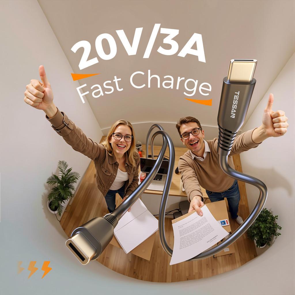 Tessan USB C to USB C 3.3FT Charging Cable, Type-C 60W Fast Charging Data Transfer for Mobile Phones, Tablets, Pads, Game Consoles and More