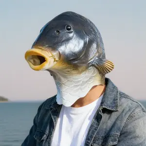 Funny Carp Head Mask, Realistic Animal Fish Mask - Halloween Costumes and Fun Full Head Latex Masks Role Playing Helmets Fish Face Costumes Dress Party Props Makeup Ball Helmets