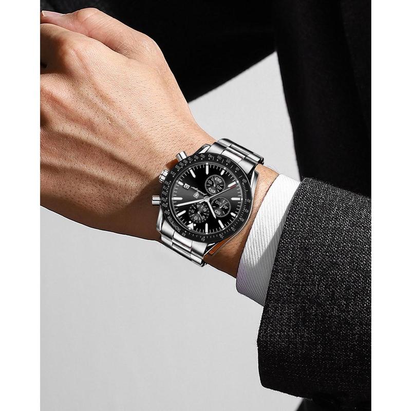 Luxury Men's Quartz Watch – Multifunctional Steel Strap with Countdown, Chronograph & Small Three-Hand Trendy All-match & Exquisite Watch for BirthdayGift with Box Modern Fashionable Wristwatch