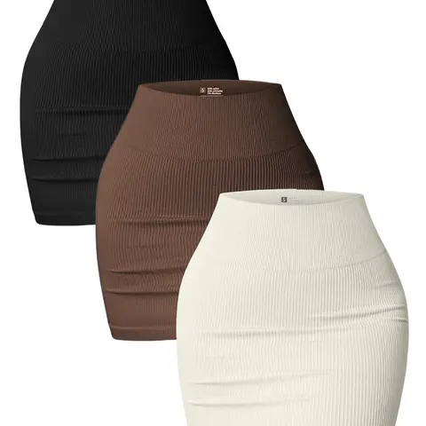 TCVC Stretchy Tummy Control High Waist Skirt – Multicolor Ribbed Bodycon Mini Skirt for Work & Casual, Perfect for Spring & Summer