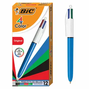 BIC 4-Color Original Retractable Ball Pen, Assorted, 12 Pack