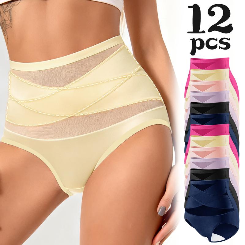 High Waist Shapewear Panties 12 Pack - Tummy Control & Butt Lift Power Net Postpartum Comfortable Breathable Skin Friendly Autumn Winter Women Slimming Body Shaping Basic Christmas Gifts Piece Hip Fabric Lightweight Soft Compression Day Womenswear