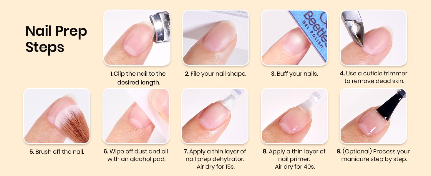 Beetles Gel Top Coat and Base Coat Set with Nail Dehydrator and Primer, 5 Pcs 10ml Glossy & Matte Top Coat Gel Nail Polish Nail Prep Acid-Free and Hema-Free Dehydrate Bond Primer Set for Acrylic