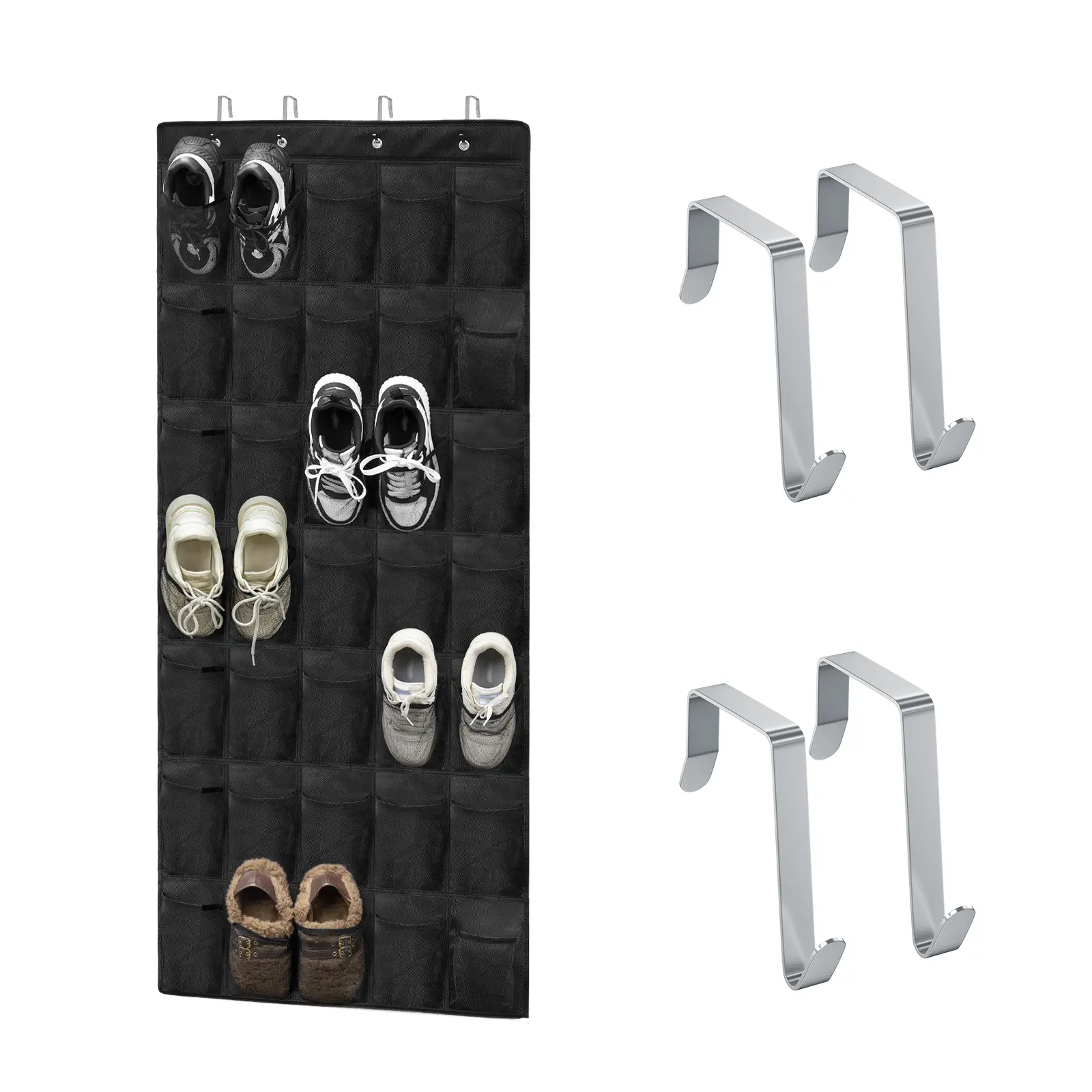 Door Shoe Organizer, 24/35 Large Breathable Mesh Pockets, Space-Saving Over-the-Door Hanging Storage Holder, Heavy-Duty Closet Rack Hanger Holds Up to 40 lbs