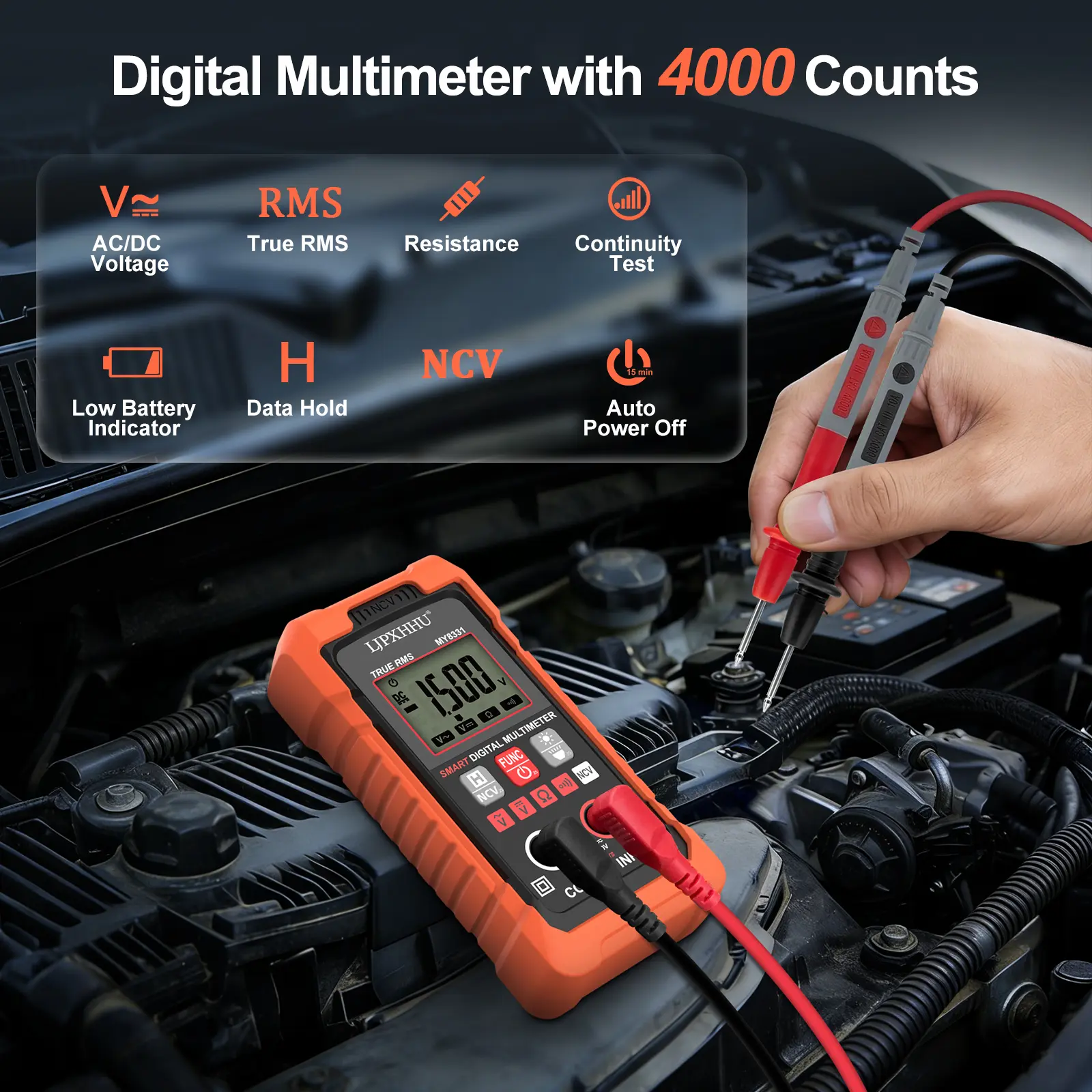 True RMS 4000-Count Digital Multimeter - USB Rechargeable, Auto-Ranging, Auto Power-Off, NCV Voltage Detector with NCV Signal Alerts, Backlit Display, Test Leads for Home Repairs, DIY Projects
